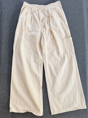 baggy Wide-Leg Canvas jeans Cream women’s small skater grunge high waist cotton